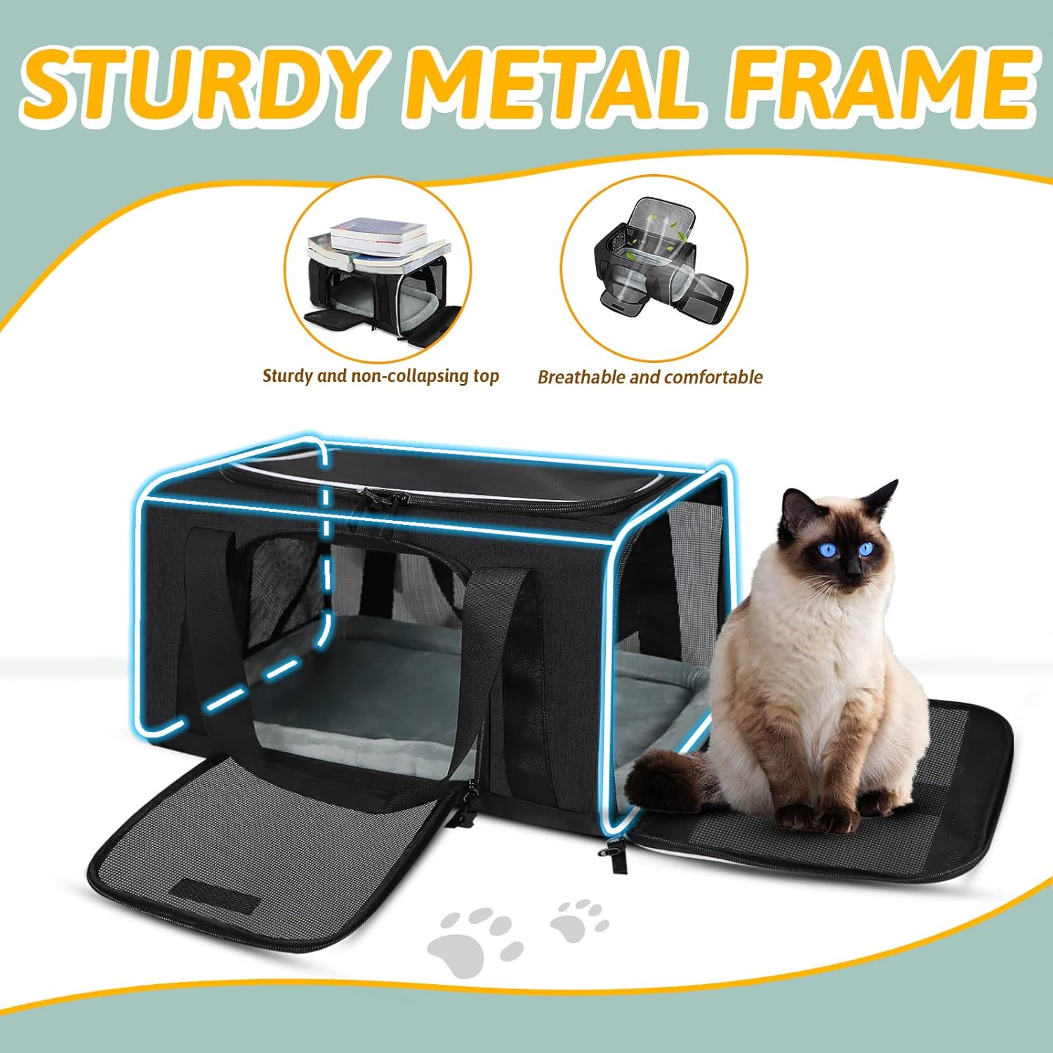 Petskd Pet Carrier 17x12x8.5 JetBlue Allegiant Airline Approved,Pet Travel Carrier Bag for Small Cats and Dogs, Soft Dog Carrier for 1-8 LBS Pets,Dog Cat Carrier with Safety Lock Zipper(Black) - Image 6