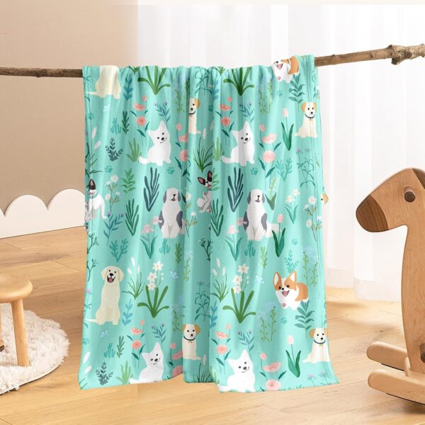 Wajade Floral Puppy Dog Blanket for Kids Toddler Soft Flannel Sage Green Bed Blanket for Kids Adults Teens Plush Cute Christmas Birthday Gifts 60"x80" - Image 4