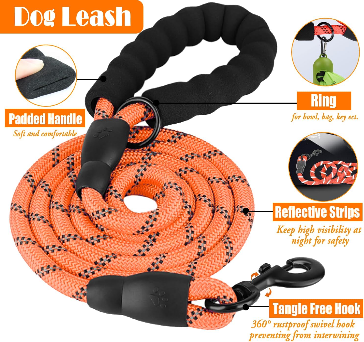 No Pull Dog Harness, Collar & Leash Set | Includes Dog Seat Belt, Collapsible Bowls & Poop Bag Dispenser. Ideal for Training, Walking, Hiking. Fits Small to Large Dogs(Orange-M) - Image 4