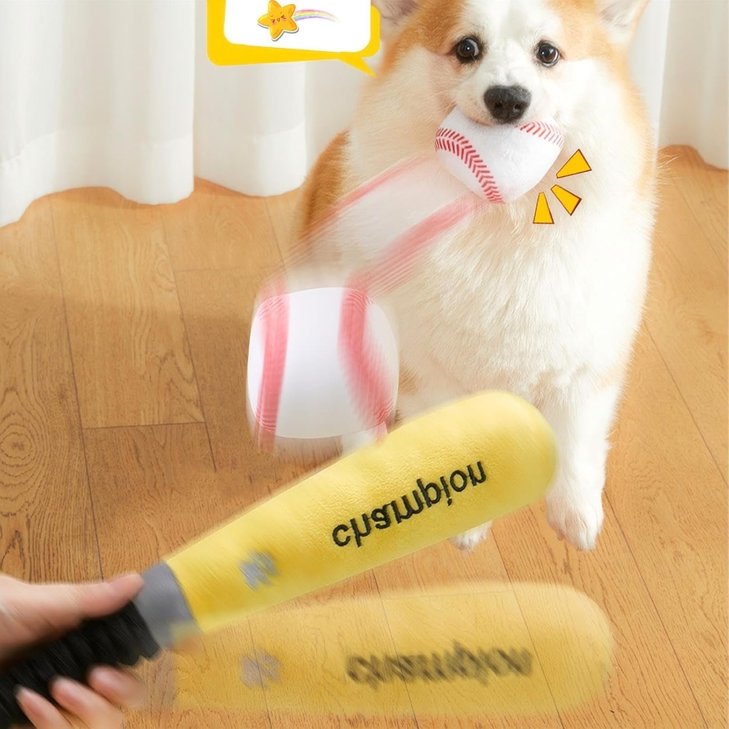 Baseball Bat Dog Toys Squeaky Dog Interactive Toy with 2 Pcs Baseballs Soft Plush Pet Toys for Dogs and Cats Playing (Blue) - Image 6