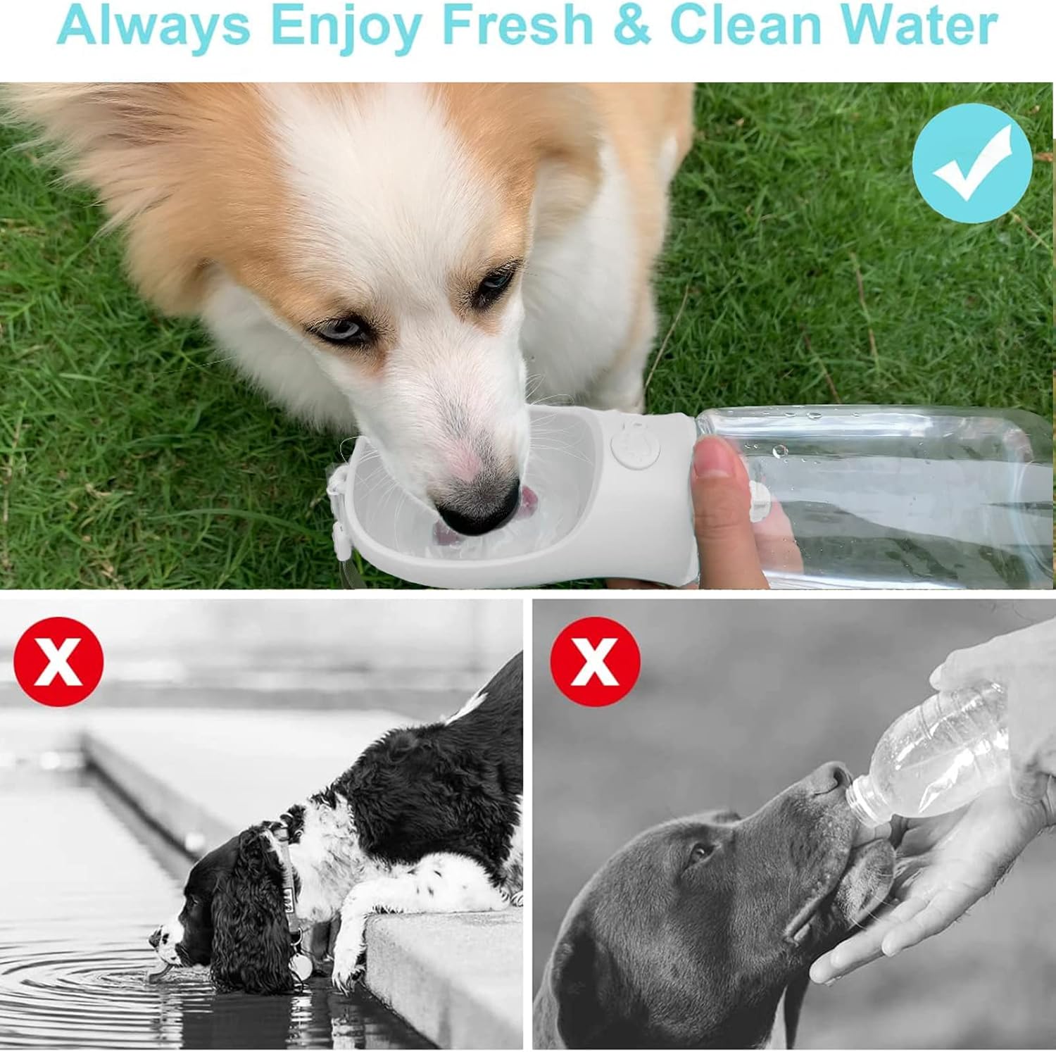 Portable Dog Water Bottle - Leak Proof Dog Water Bottle with Food Container, Travel Water Dispenser 19oz+6oz for Pets, for Walking, Hiking, and Outdoor Use - White - Image 5