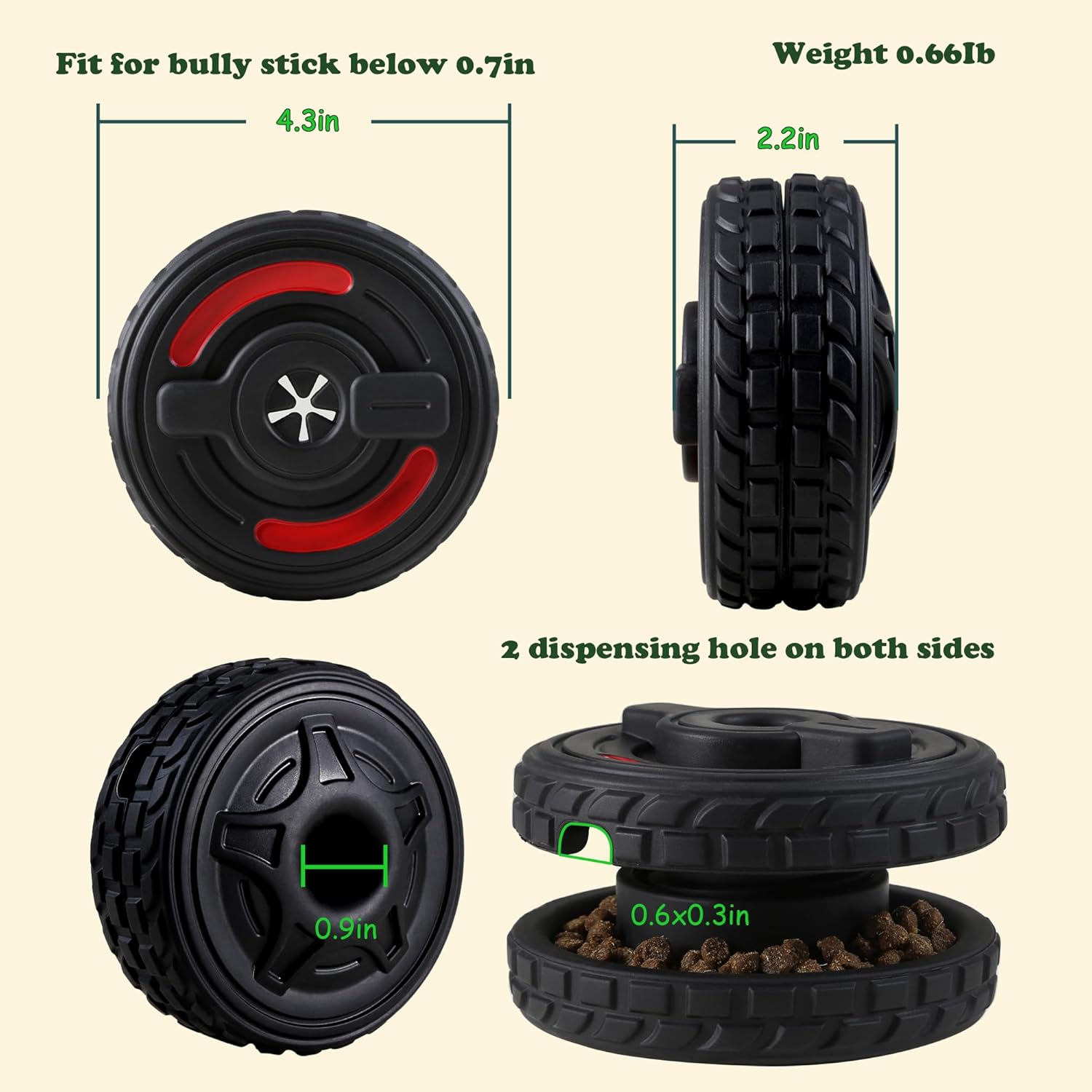 3-in-1 Dog Treat Toy for Aggressive Chewer, Natural Rubber Dog Puzzle, Bully Stick Holder, Frozen Treat Dispensing Toy for Small Medium Large Breeds - Image 7