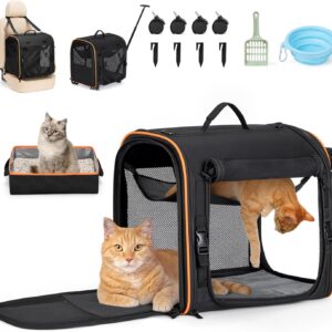 Pet Carrier for Cats Dogs up to 30 Lbs, Car Travel Portable Pet Kennel Dog Crate Set with Litter Box, Bowl for Outdoor Camping