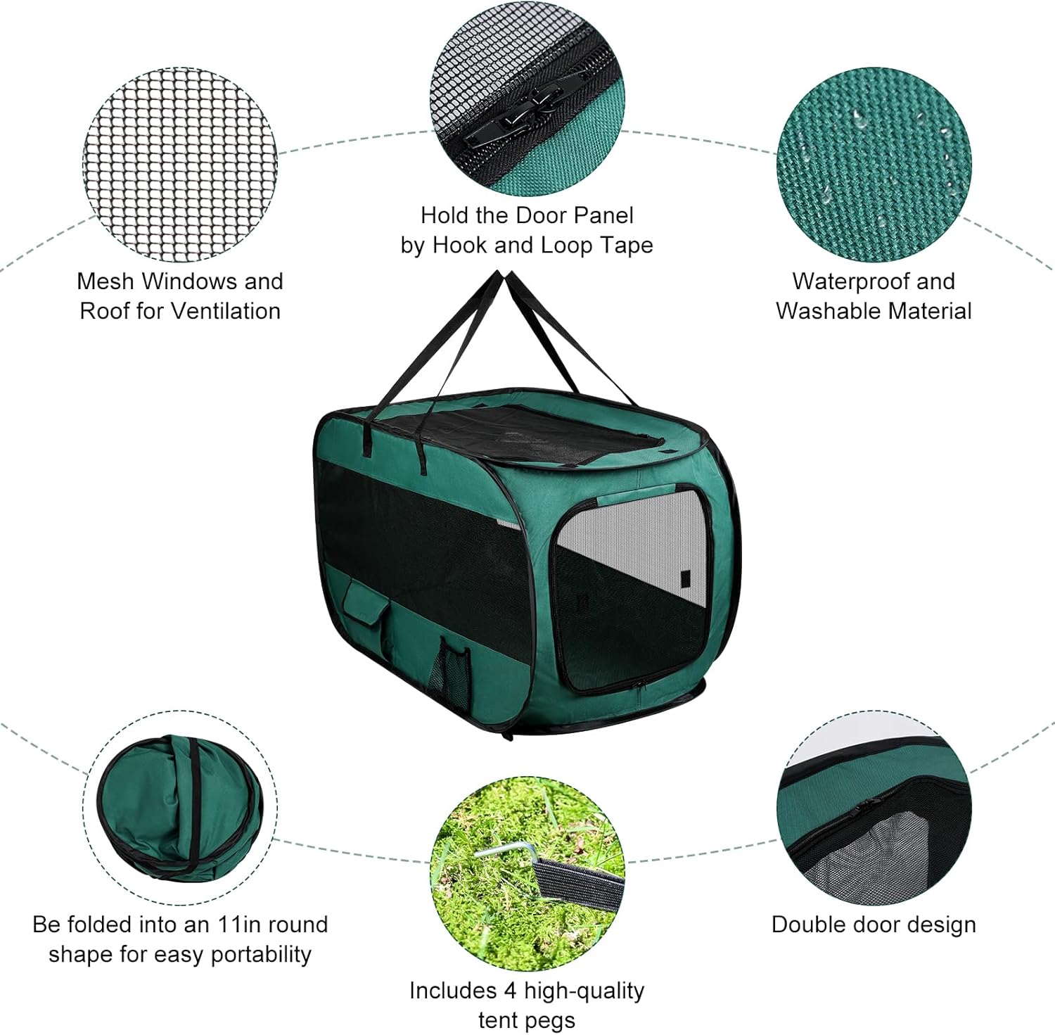 Realife Dog Enclosures Home Outdoor Fashions Portable/Collapsible/fixable, Pop Up Travel Pet Tent, 38" L x 22.5" W x 5.5" H,Green - Image 5