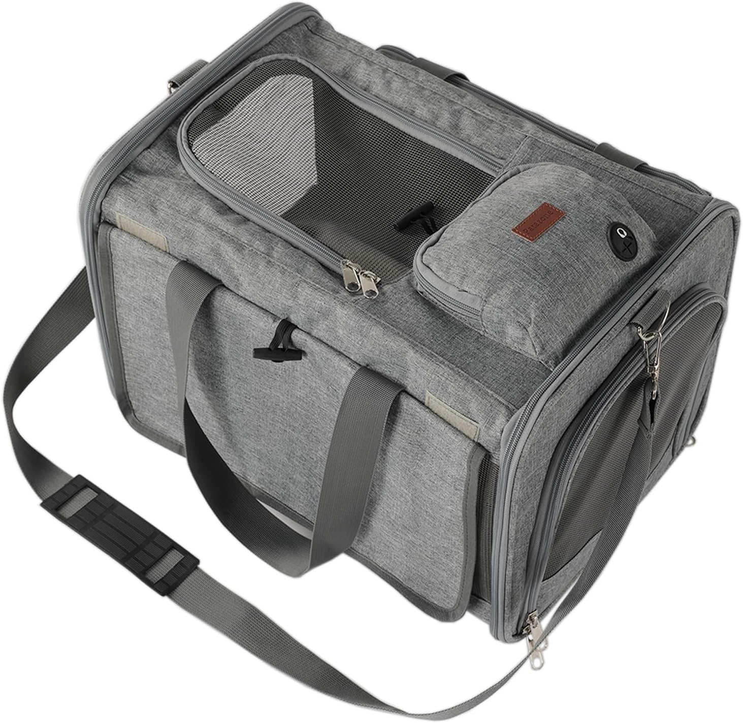 HSC PET Grey Cat Carriers Soft Small Dogs Carrier Airline Approved,Soft-Sided Pets Carrier with Large Pockets,Active Sunshades Curtains,Lightweight,Keeped Shape (Hold up Well)