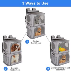 2-in-1 Extra Large Double Pet Carrier Backpack for Small Cats and Dogs, Portable Pet Travel Carrier, Super Ventilated Design, Ideal for Traveling/Hiking/Camping, XL