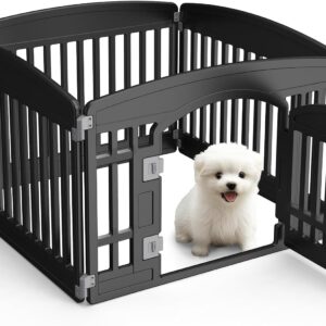 SMUG Dog Playpen 4-Panel 24" | Safe & Secure Indoor/Outdoor Pet Fence | Folding & Portable |35 x 35 x 24IN, Ideal for Small to Medium Dogs | Easy to Clean （Black）
