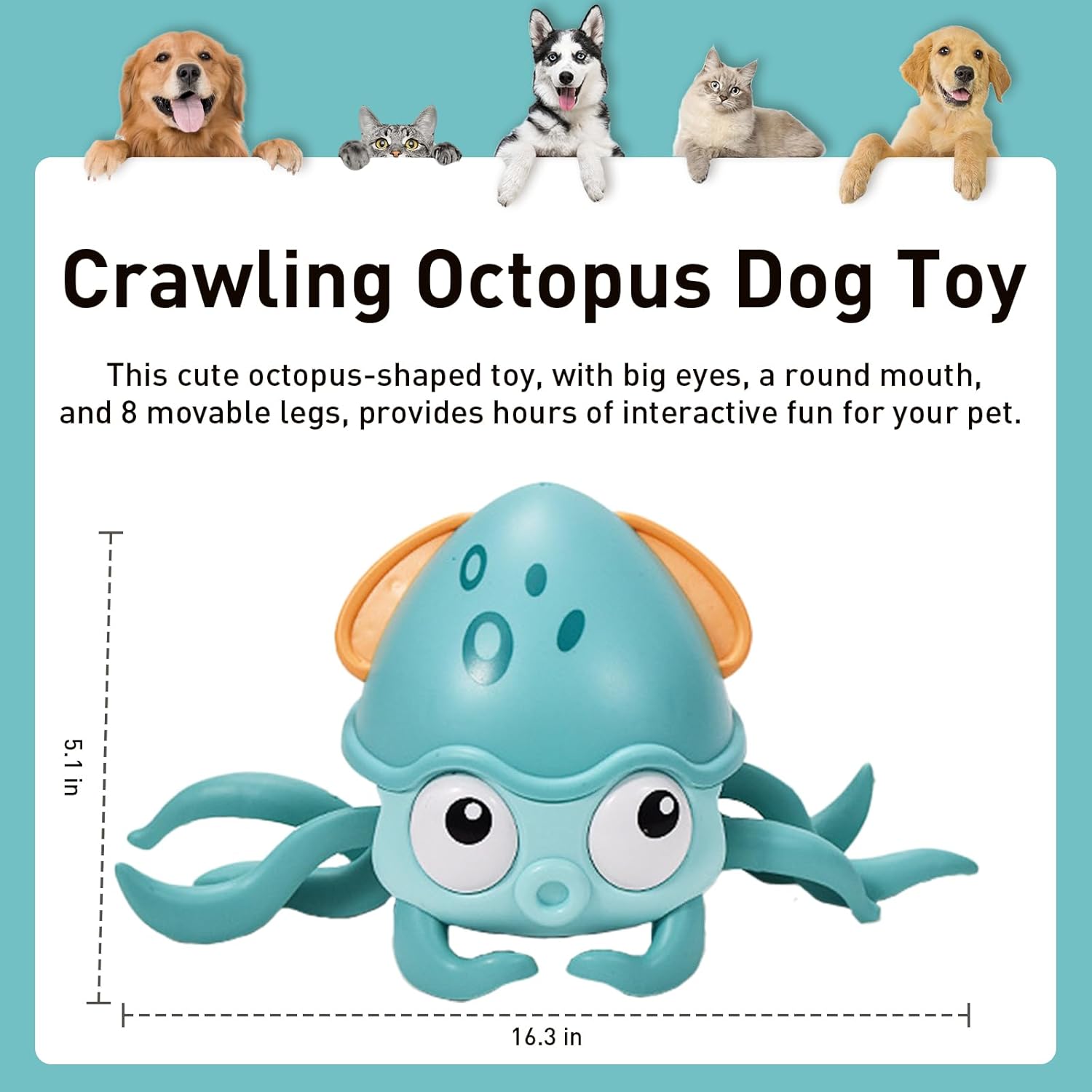ETIAL Crawling Octopus Dog Toy with Obstacle Avoidance Sensor, Funny Dog Chase Toys, Interactive Squeaky Dog Toys with Music Sounds & Lights for Pets Dogs Cats to Keep Them Busy - Image 2