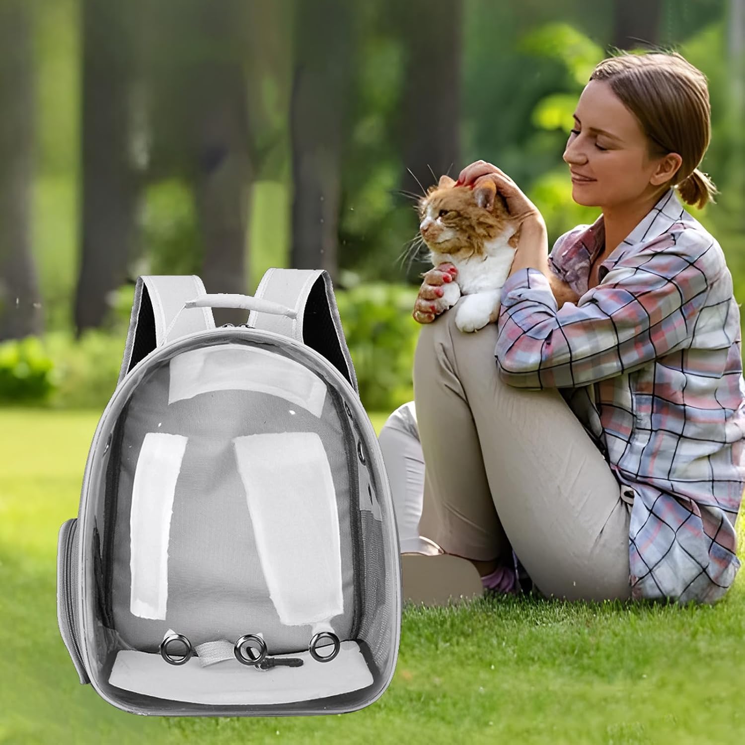 Cat Backpack Carrier Bubble Bag, Transparent Space Capsule Pet Carrier Dog Hiking Backpack, Small Dog Backpack Carrier for Cats Puppies Airline Approved Travel Carrier Outdoor Use Yellow Gray - Image 7