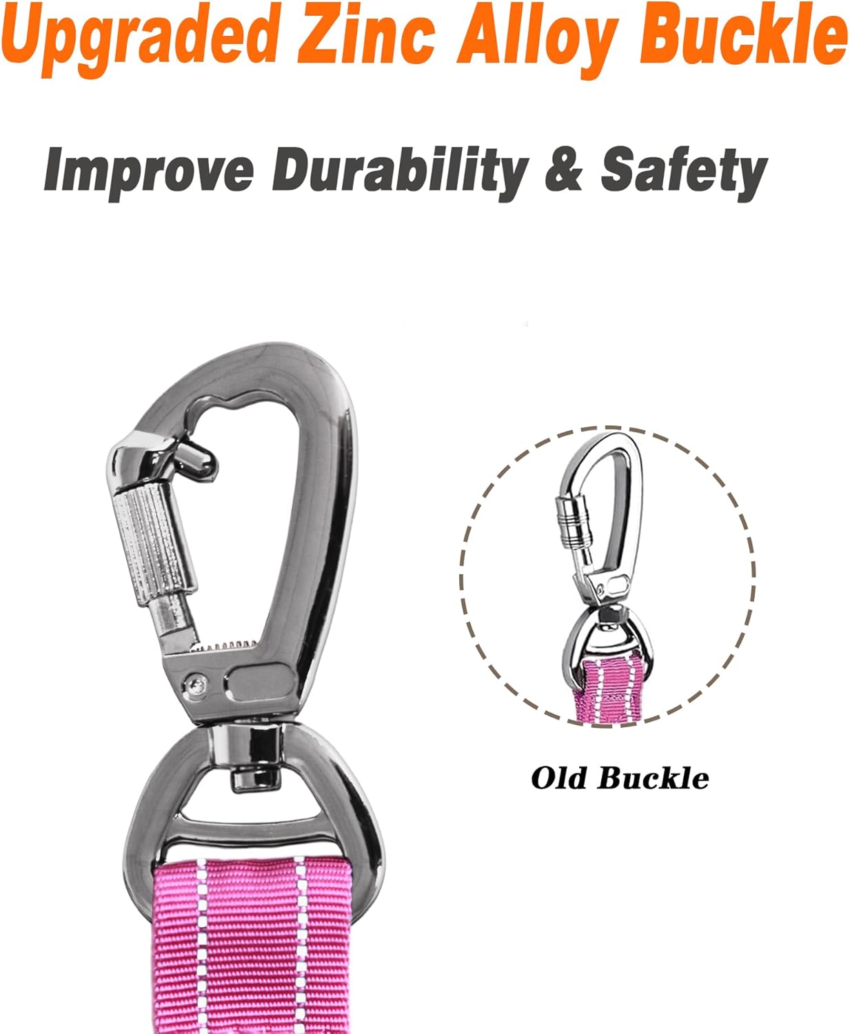 AUBELL Tactical Dog Leash Heavy Duty,4-6ft Reflective Strong No Pull Bungee Leash for Medium Large Dogs with Comfortable Padded Double Handle,Car Seat Belt,360 Degree Rotating Carabiner,Pink - Image 2