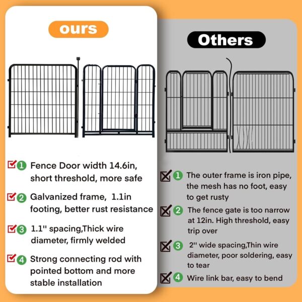 Dog Playpen 24 inch(H) 8 Panels Dog Fence Outdoor for Yard. Wide Door Low Threshold，Metal Dog Pen Heavy Duty Pet Puppy Exercise Pen for Rv Camping Garden Yard, Total 15.7 Ft(L) - Image 3