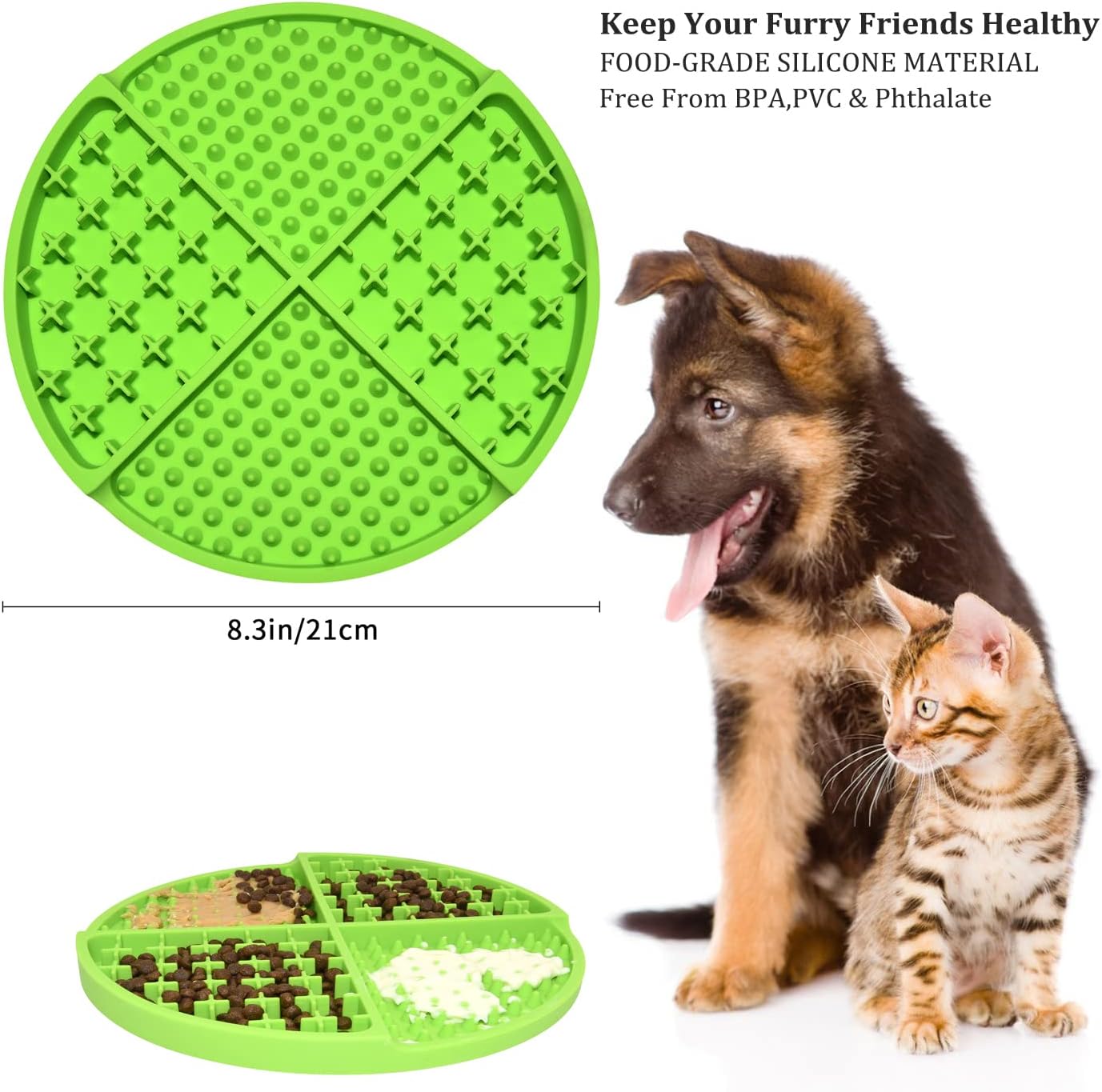 Bangp Licking Mat for Dogs and Cats,Dog Slow Feeders,Boredom Anxiety Reduction,Heavy-Duty Puzzle Mat Dog Treat Mat with Unique Quadrant Design,Perfect for Yogurt,Treats or Peanut Butter(Green) - Image 5