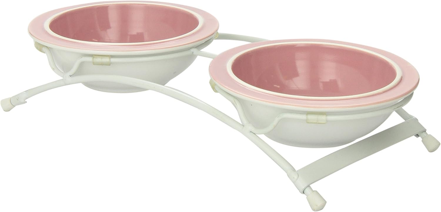 PetRageous 44355 Toftees Paws Diner with Two 1-Cup Dishwasher-Safe Stoneware Bowl Capacity 10.75-Inch Length 2.25-Inch Tall for Extra Small and Small Dogs and Cats, White and Pink - Image 10