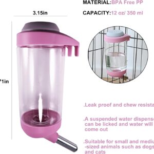 Dog Crate Water Bottle – 12 oz No Drip Kennel Pet Water Dispenser, Easy-to-Use Cage Water Bottle for Dogs, Cats, Small Animals, 350ML, Pink