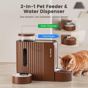 Gardner Pet Gravity Automatic 2-in-1 Pet Feeder, 0.8 Gallons*2 Cat Feeder and Water Dispenser Set, 100% BPA-Free and Stainless Steel Water Bowl for Dogs, Cats, Rabbits, Puppies (Dark Woodgrain)