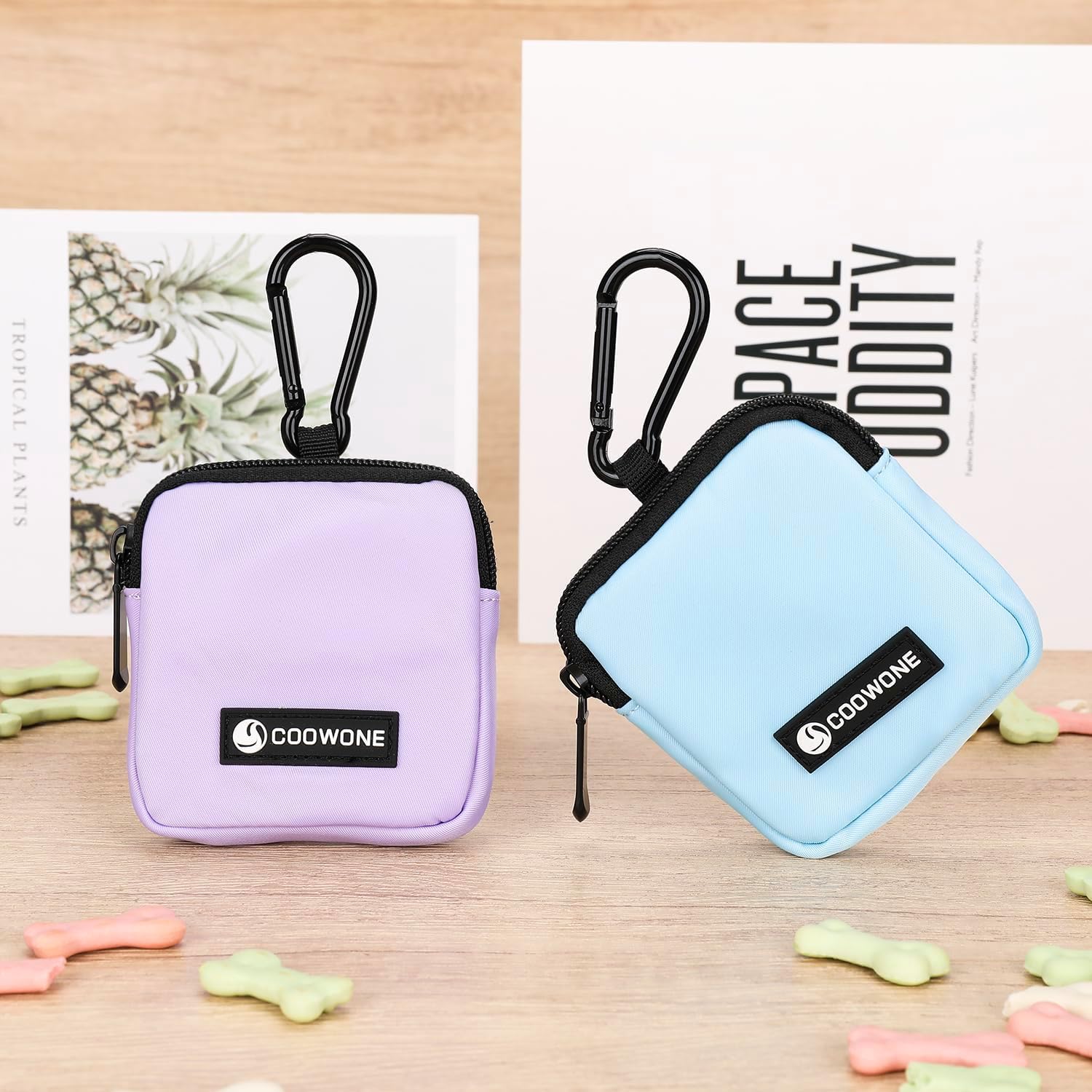 Dog Treat Pouch 2 PCS, Waterproof Small Dog Treat Bag for Leash, Hands Free Puppy Walking Bag with Carabiner, Pet Poop Bag Holder for Pet Puppy Travel or Outdoor Use, Zipper Closure to Avoid Spilling - Image 4