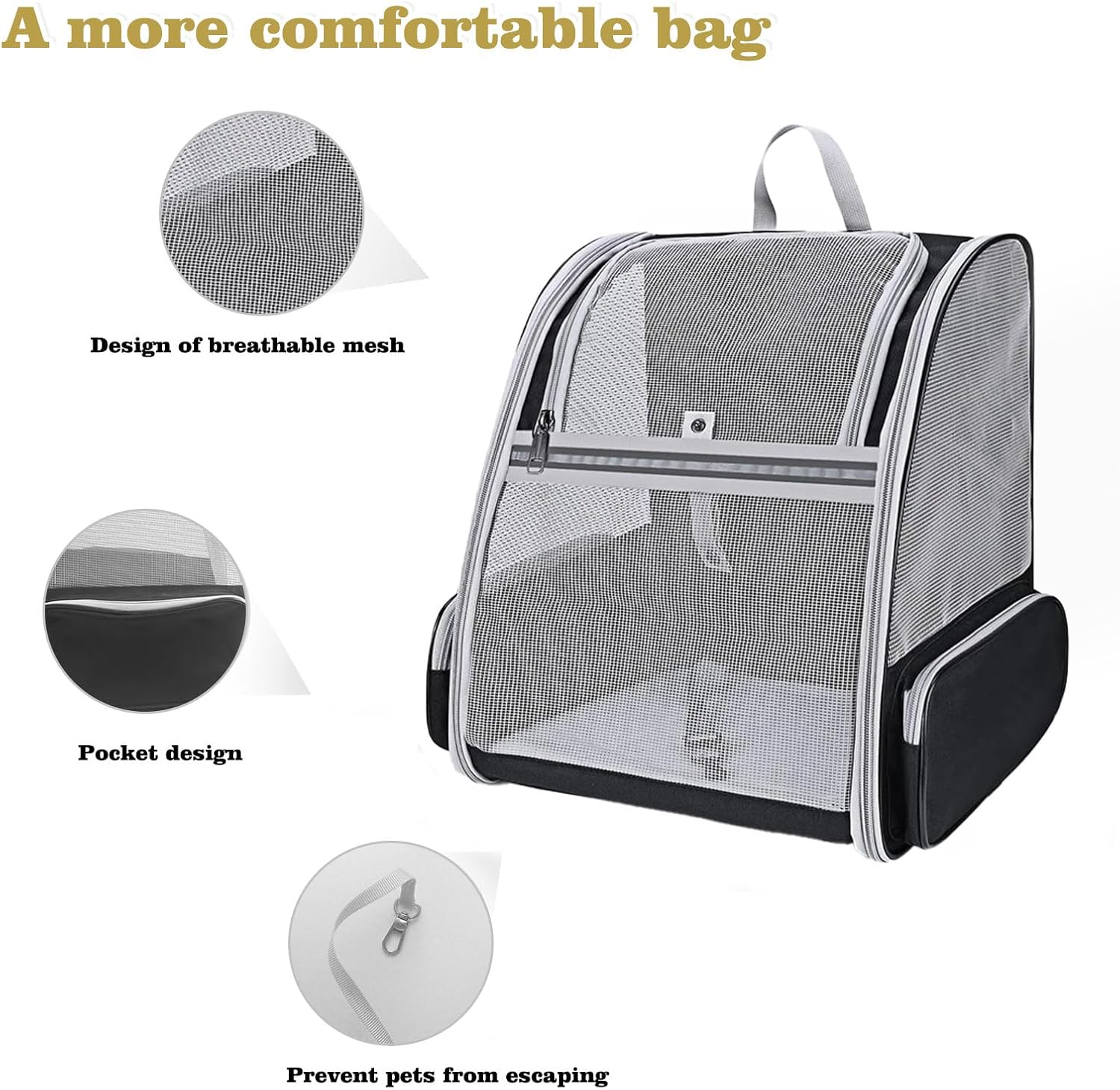 Cat Carrier Backpack, Dog Backpack, Ventilate Pet Cats Puppy Dogs Birds Bunny Backpack for Travel Indoor Outdoor Use(Black) - Image 5