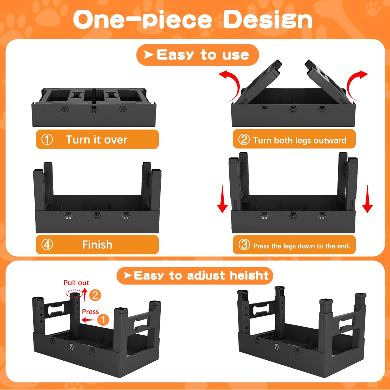 Elevated Dog Bowls with 2 Stainless Steel Bowls, Raised Dog Food Bowl Stand 5 Height Adjustable (3.1", 9", 10", 11", 12") Non-Slip Feeder Station Set for Medium and Large Dogs - Black - Image 6