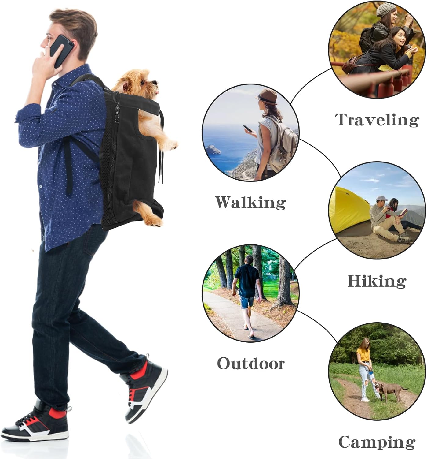 Dog Carrier Backpack, Legs Out Easy-Fit Dog Front Carrier Adjustable Breathable Pet Bag Double Shoulder Backpacks for Travel Hiking Walking Cycling Outdoor Use Black XL - Image 5