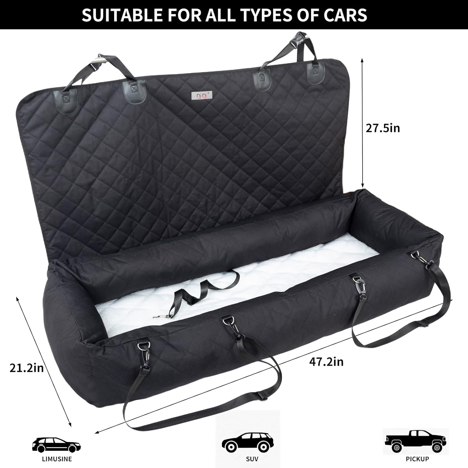 Dog Car Seat for Large/Medium Dog, Washable Pet Car Seat for Dogs Under 100 lbs or 2 Small Dogs,Washable Travel Bed with Thick Cushion and Storage Pockets - Image 2