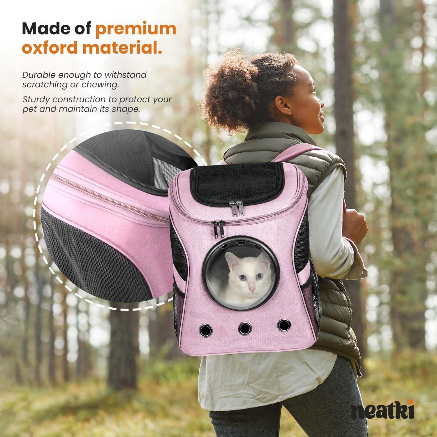 Cat Backpack Carrier, Airline Approved, Space Capsule Bubble Design, Ideal for Cats & Dogs up to 28-35 lbs, with Strong Straps, Safety Zippers, Mesh, Comfortable for Hiking & Travel (Pink) - Image 3