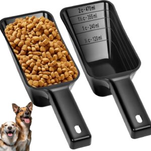 2 Cup Dog Food Scoop(2 Pack), Plastic Pet Food Scoop with Measuring Lines for Accurate Pet Food Portions,Dishwasher Safe (Black)