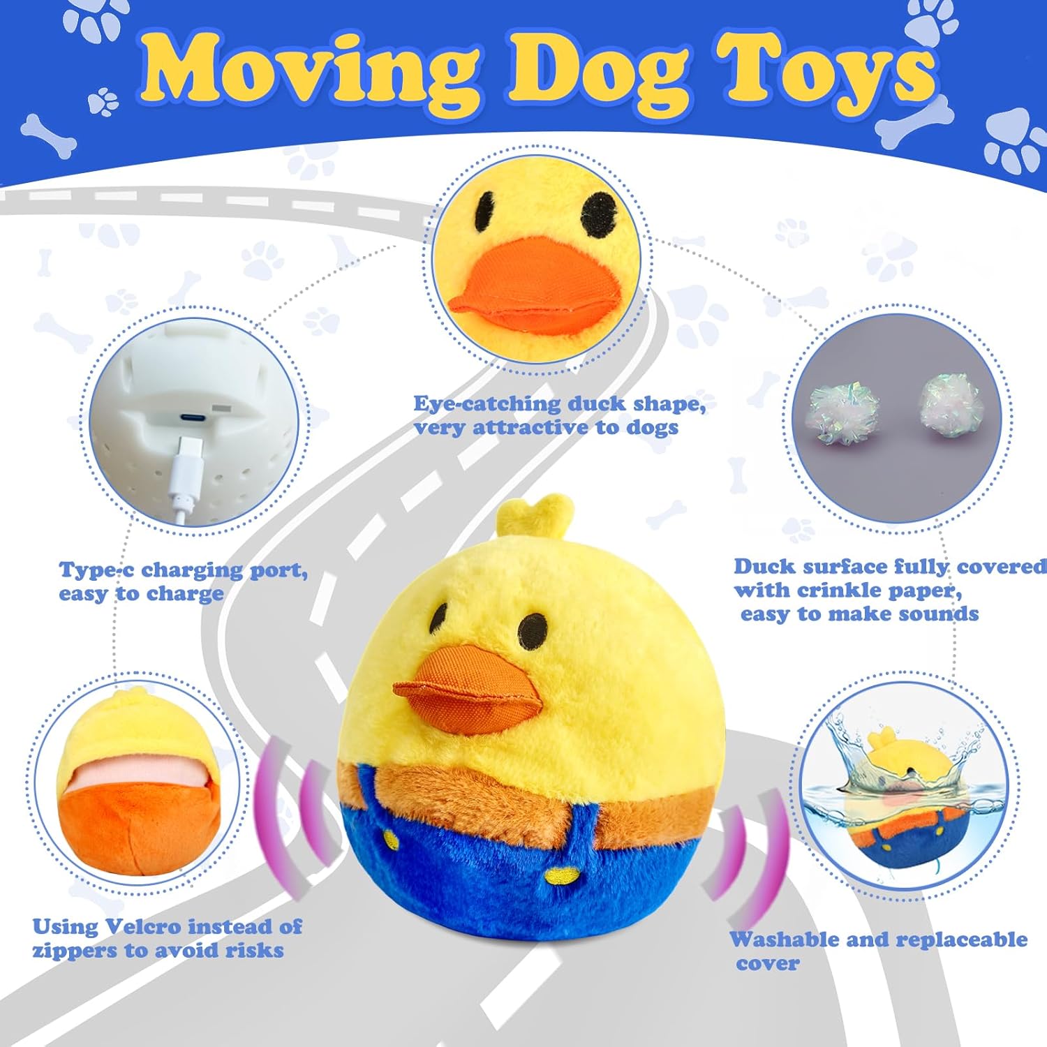Rechargeable Interactive Moving Dog Toys, Automatic Crazy Jumping Duck for Boredom, Attractive Squeaky Plush Duck Covers A Talking Bouncing Ball with Recording Playback, Puppy Toys to Keep Them Busy - Image 2