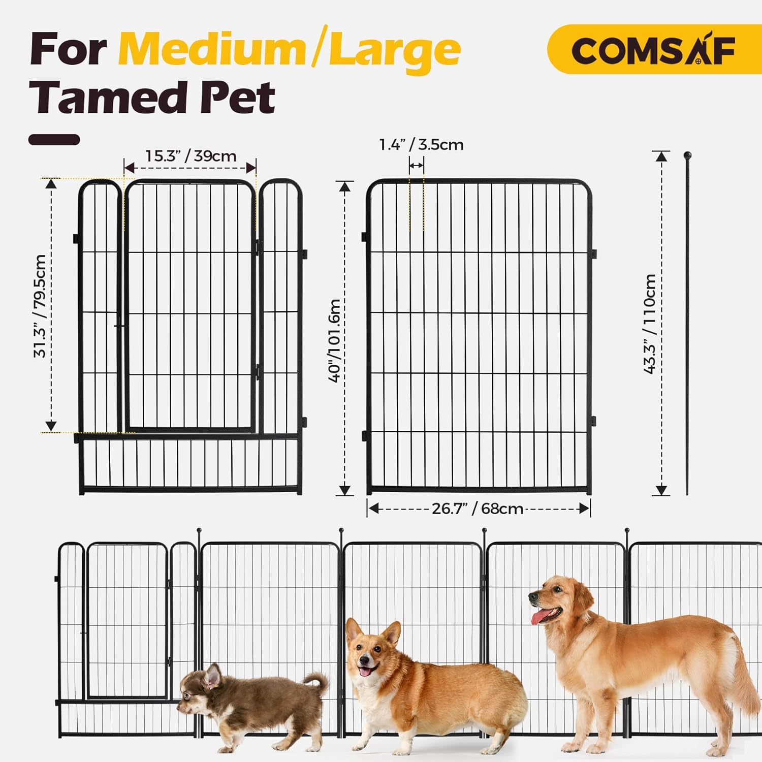 ComSaf Dog Playpen Outdoor, 40" Height 8 Panels Metal Dog Fence,Playpen for Large/Medium Dogs, Portable Dog Playpen for Outdoor - Image 2