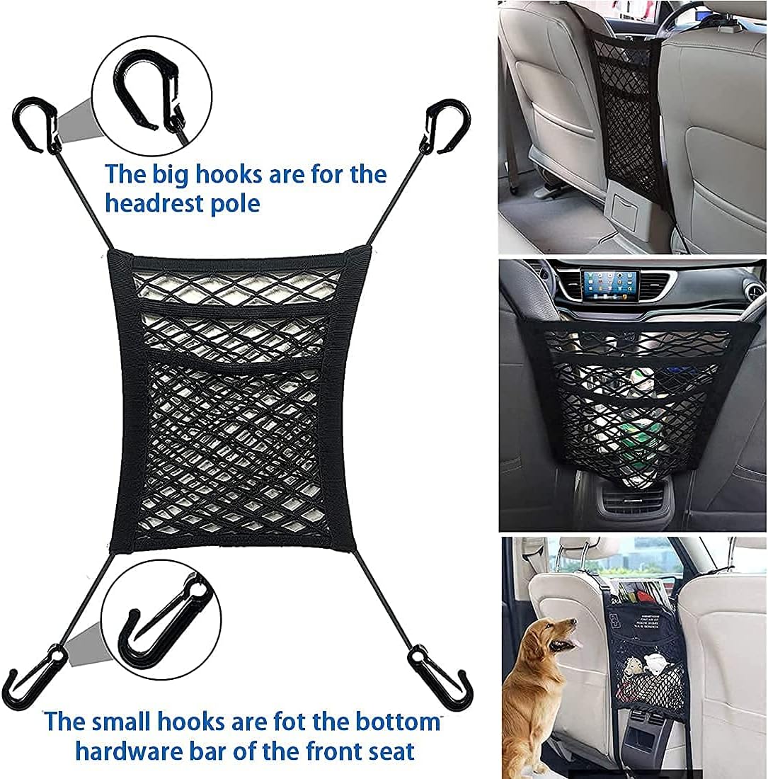 MBVBN 3-Layer Car Mesh Organizer, Seat Back Net Bag, Barrier of Backseat Pet Kids, Cargo Tissue Purse Holder, Driver Storage Netting Pouch, Car Accessories - Image 5