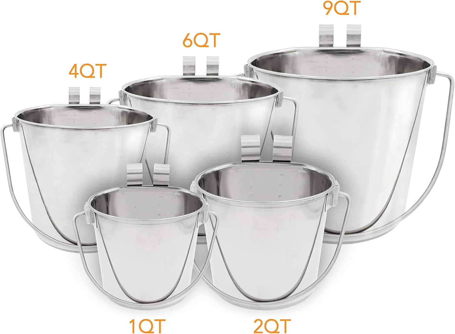 Fuzzy Puppy Flat Sided Pail with Dual Hooks, Snugly Fit On Dog, Cat and Critter Crates & Cages, Heavy Duty Stainless Steel | 2 Quart (PN: FSP-2) - Image 4