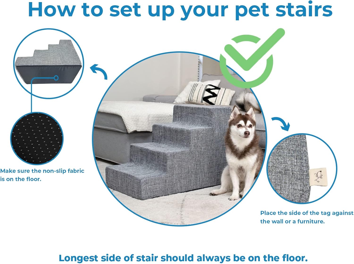 Best Pet Supplies Foldable Foam Pet Steps for Small Dogs and Cats, Portable Ramp Stairs for Couch, Sofa, and High Bed Climbing, Non-Slip Balanced Indoor Step Support, Paw Safe - Ash Gray Linen,4-Step - Image 8