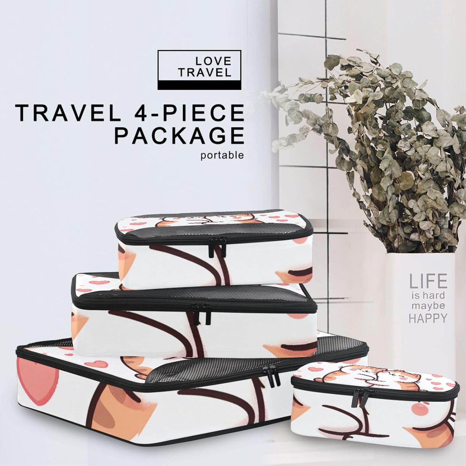 Packing Cubes for Travel 4 Set Cat Cute Pet Luggage Set Suitcase Organizer Bags Mesh Accessories Storage Pouch Toiletry Packing Cubes - Image 6