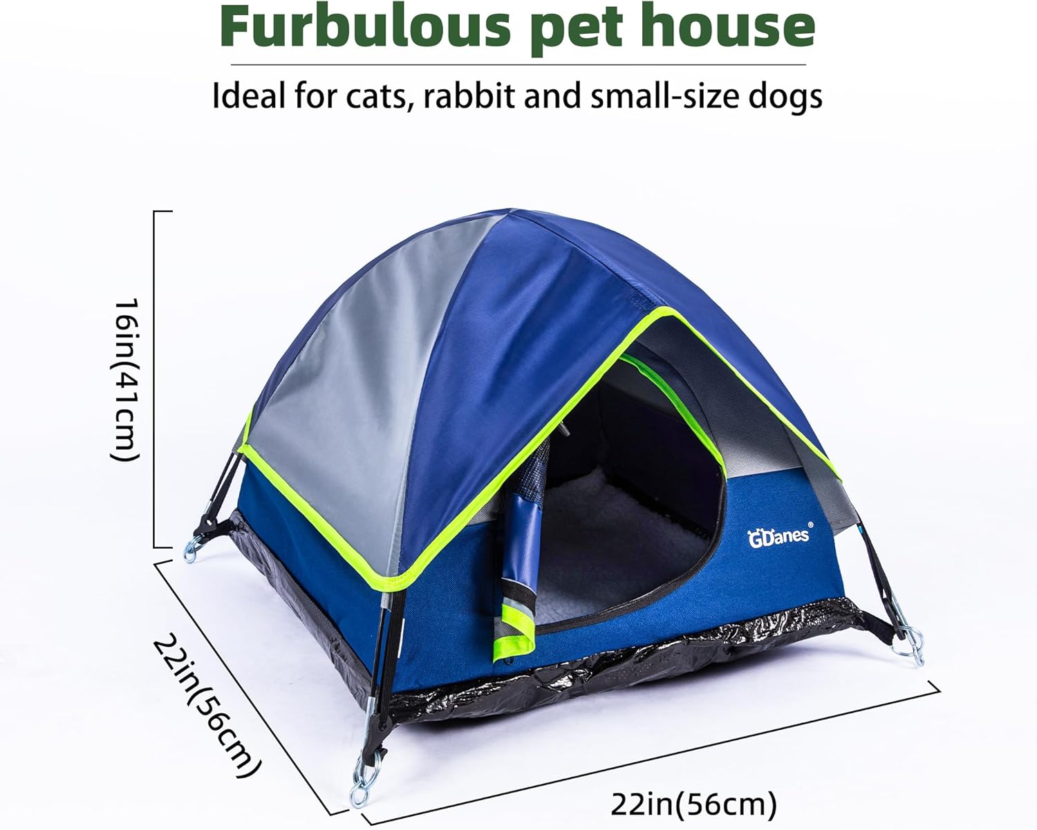 GDanes Blue Cat Tent, Large Cave Bed for Indoor Cats and Small Dogs with Soft Pad - 22" x 22" x 16" - Image 3