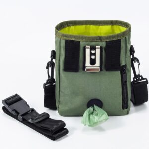 Dog Treat Pouch with Collapsible Dog Bowl, Training Clicker and Poop Bags, Treat Pouches for Pet Training, Magnetic Closure, Built-in Poop Bag Dispenser, Waist Belt Clip, Puppy Treat Bag – Green