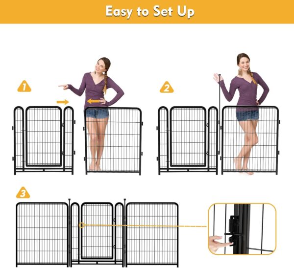 Dog Playpen 24 inch(H) 8 Panels Dog Fence Outdoor for Yard. Wide Door Low Threshold，Metal Dog Pen Heavy Duty Pet Puppy Exercise Pen for Rv Camping Garden Yard, Total 15.7 Ft(L) - Image 4