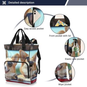 Happy Corgi Dogs Diaper Bag Backpack Waterproof Mom Backpack Travel Tote with Insulated Pockets and Stroller Straps