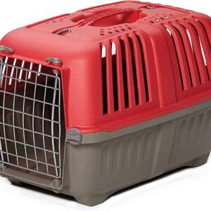 MidWest Homes for Pets Spree Travel Carrier – Hard-Sided Dog & Cat Carrier, Small Pet Travel Crate with Handle, Ventilated Design, Easy Assembly, 22-Inch, Red