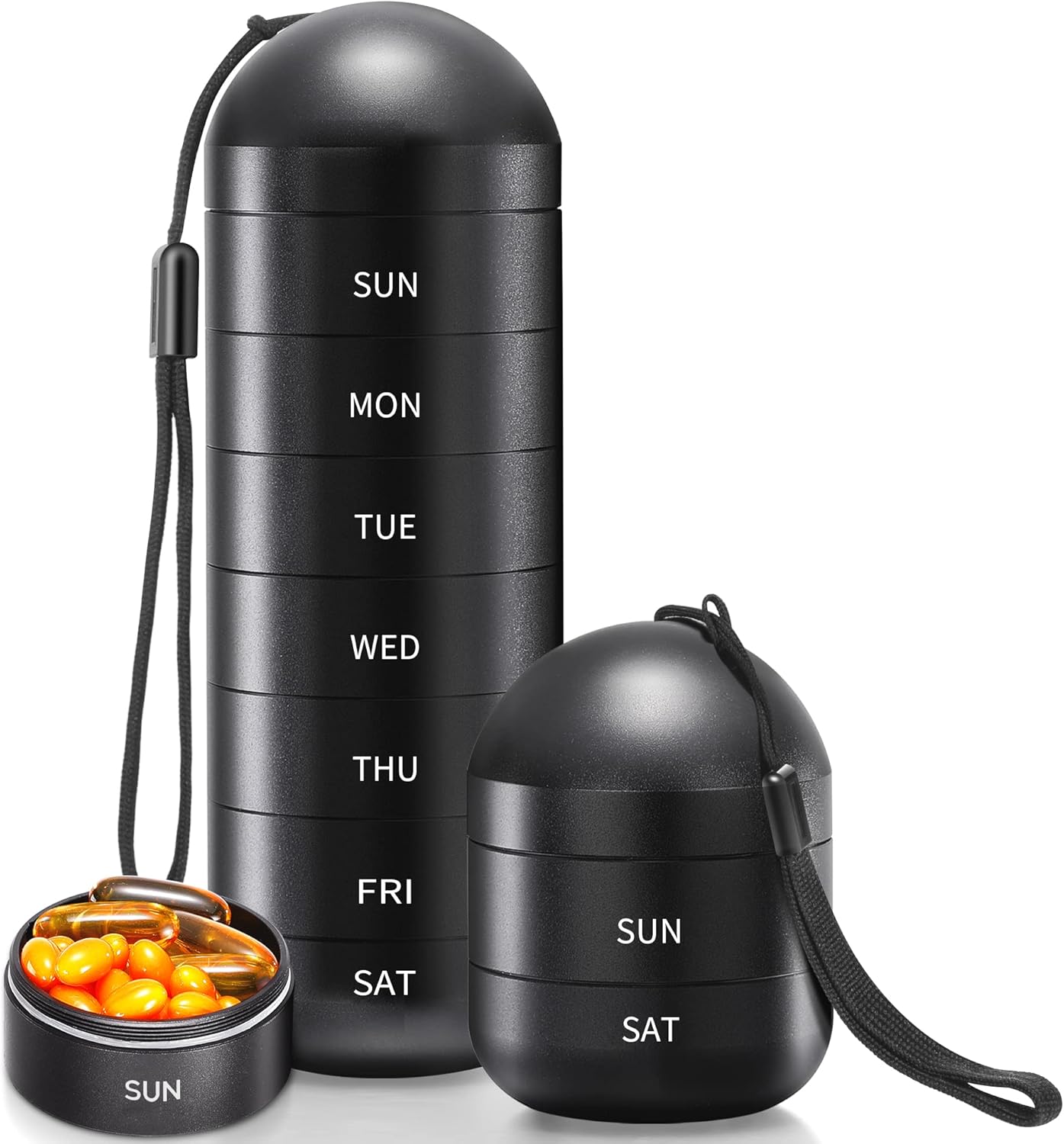 Zannaki XL Metal Travel Pill Organizer, Extra Large Waterproof Weekly Pill Box, Aluminum Alloy Pill Case Container, BPA Free 7 Day Daily Medicine Organizer Holder for Vitamin, Fish Oil, Supplement