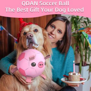 QDAN Dog Toys Soccer Ball with Straps, Interactive Dogs Toys for Tug of War, Puppy Birthday Gifts, Dogs Tug Toy, Dog Water Toy, Durable Dog Balls for Medium & Large Dog – Pink Pig（8 Inch）