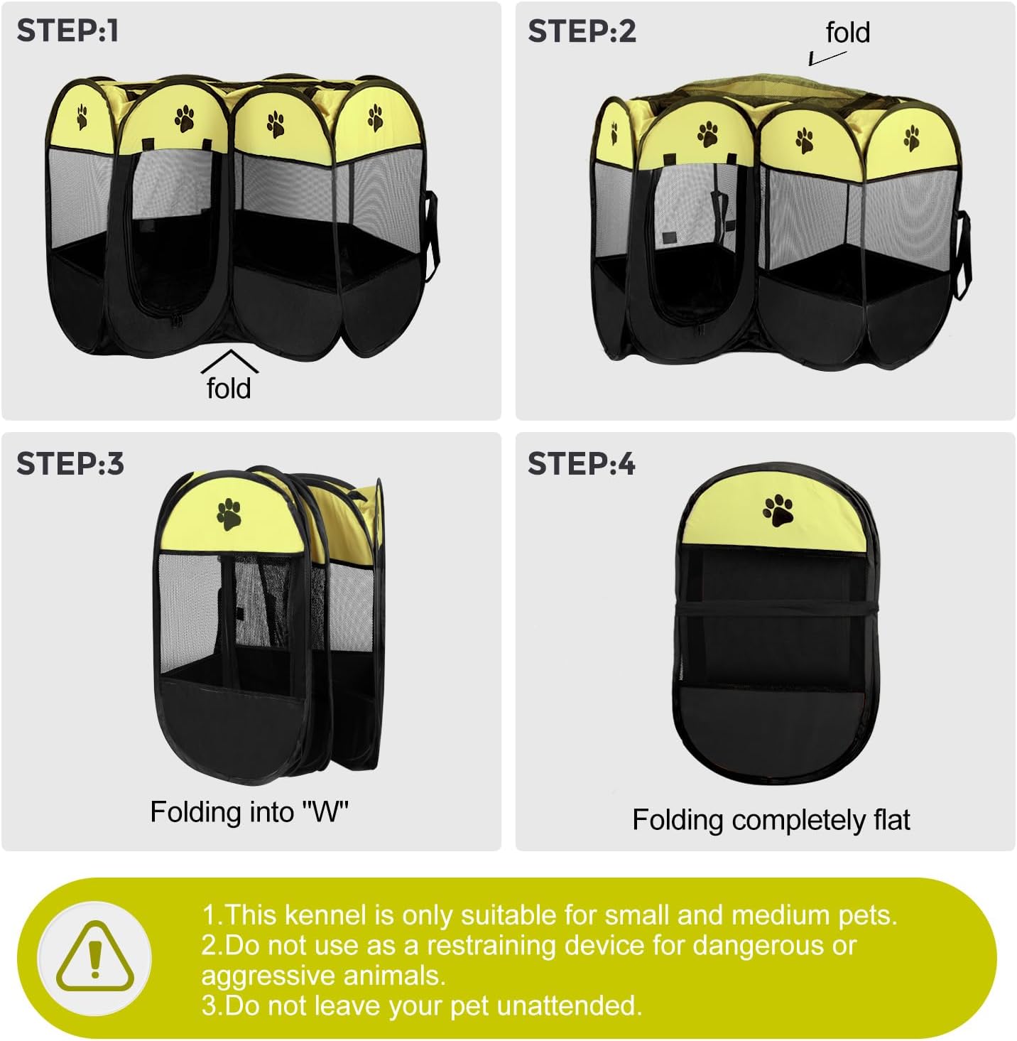 Pet Dog Puppy Playpen Dog Cat Tent Crates, Foldable Exercise Kennel Portable Playpen for Small Medium Dogs/Cats/Rabbits, Indoor Outdoor Travel Camping Use with Removable Zipper Top Green - Image 5