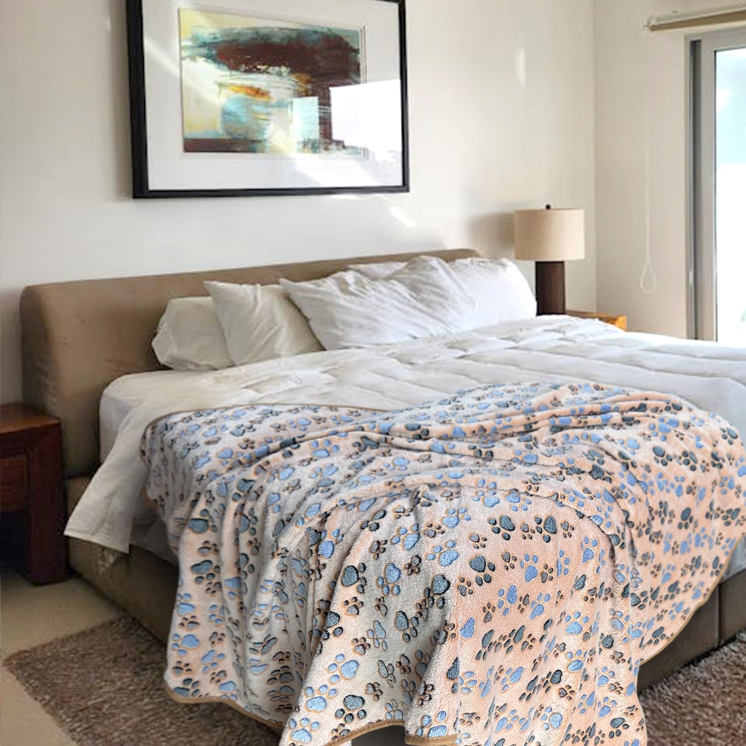 Dog Blankets for Large Dogs, 1 Pc Dog Blanket Washable, Soft Fluffy Flannel Pet Blanket Mat Cover for Bed Couch, Cute Print Puppy Blanket 60" x 50" - Image 4