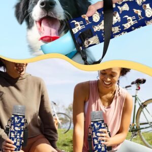 Portable Neoprene Water Bottle Sleeve – Travel Dog Water Cover Bag with Puppy Poop Bag Holder, Funny Pet Bottle Sling Carrier with Adjustable Strap for Walking Hiking