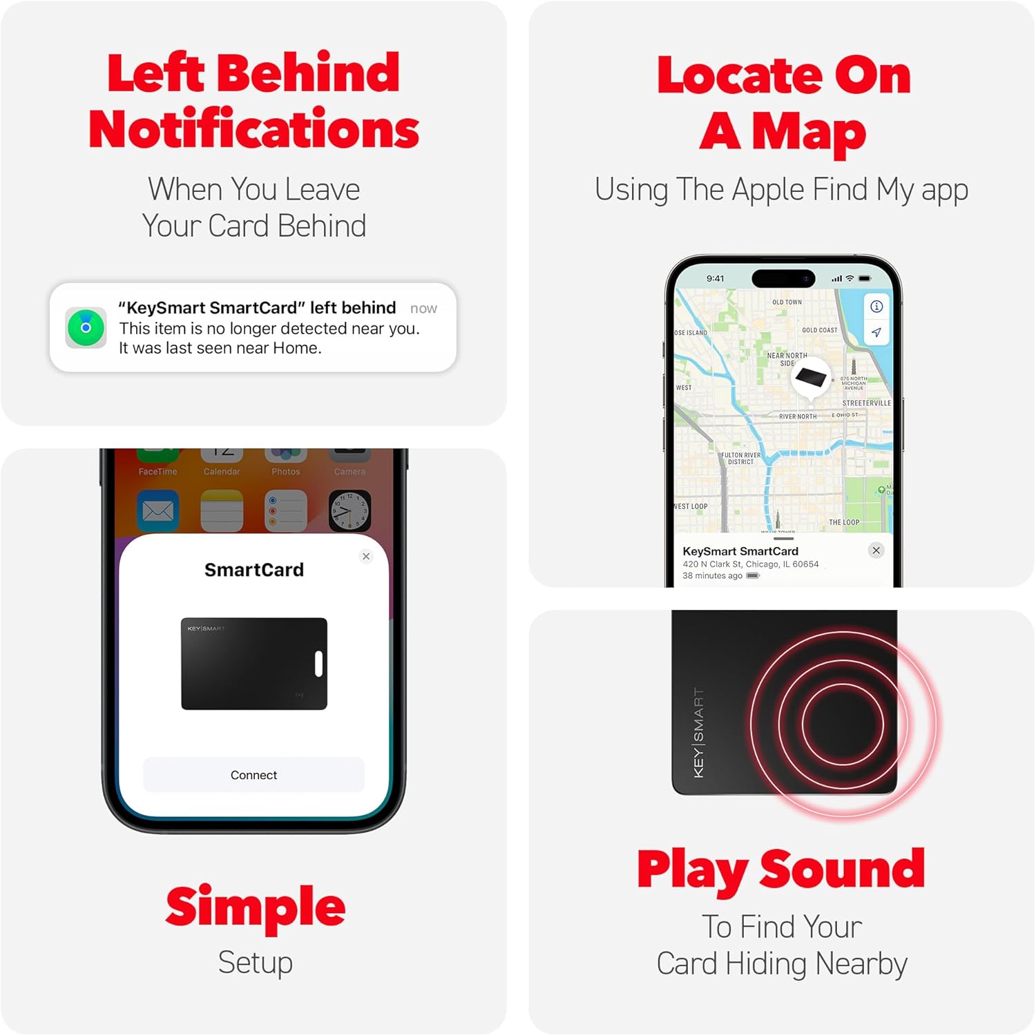 KeySmart MFI-Certified SmartCard Wallet Tracker Card, Compatible with Apple Find My App, Rechargeable Thin GPS Item Finder for Luggage Tag, Smart Bluetooth Tracking with Key Chain Hole Black, 3 Pack - Image 5