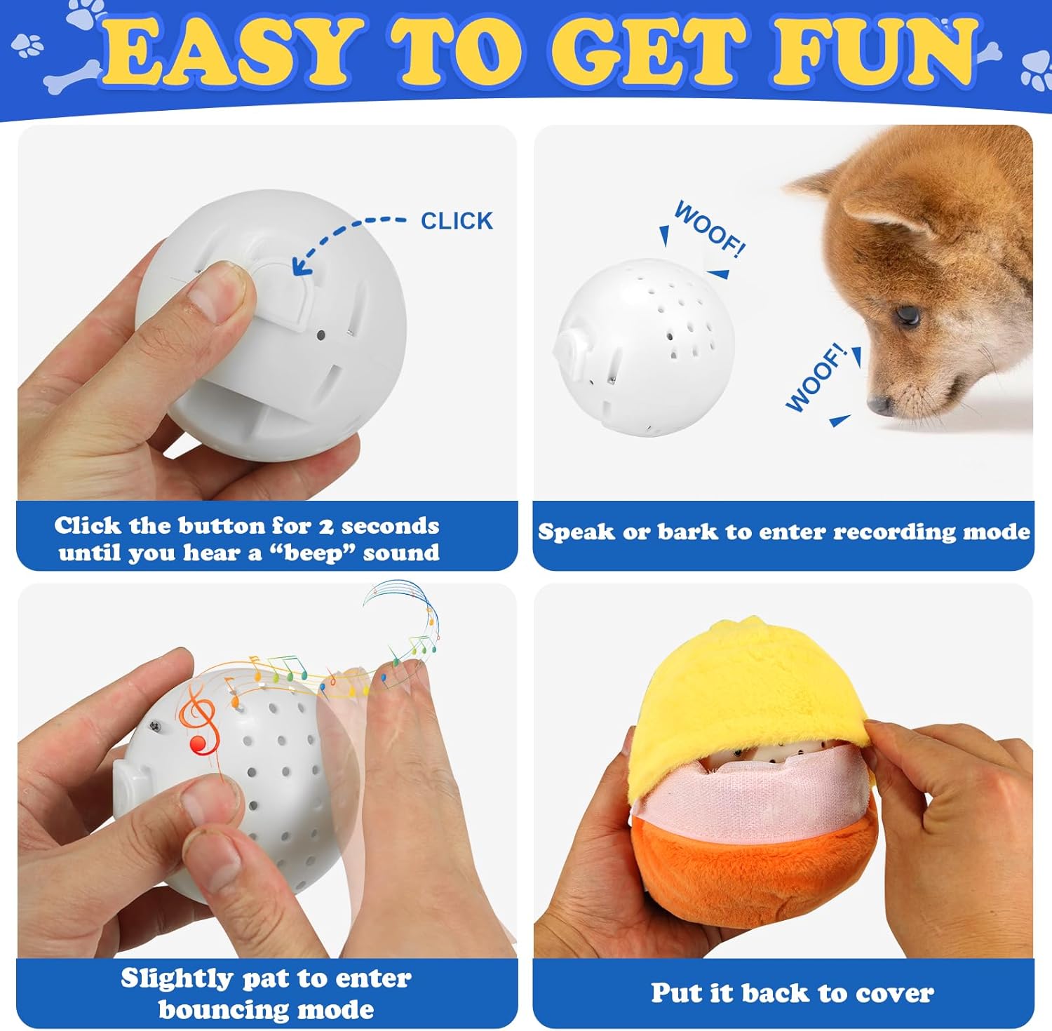 Rechargeable Interactive Moving Dog Toys, Automatic Crazy Jumping Duck for Boredom, Attractive Squeaky Plush Duck Covers A Talking Bouncing Ball with Recording Playback, Puppy Toys to Keep Them Busy - Image 4