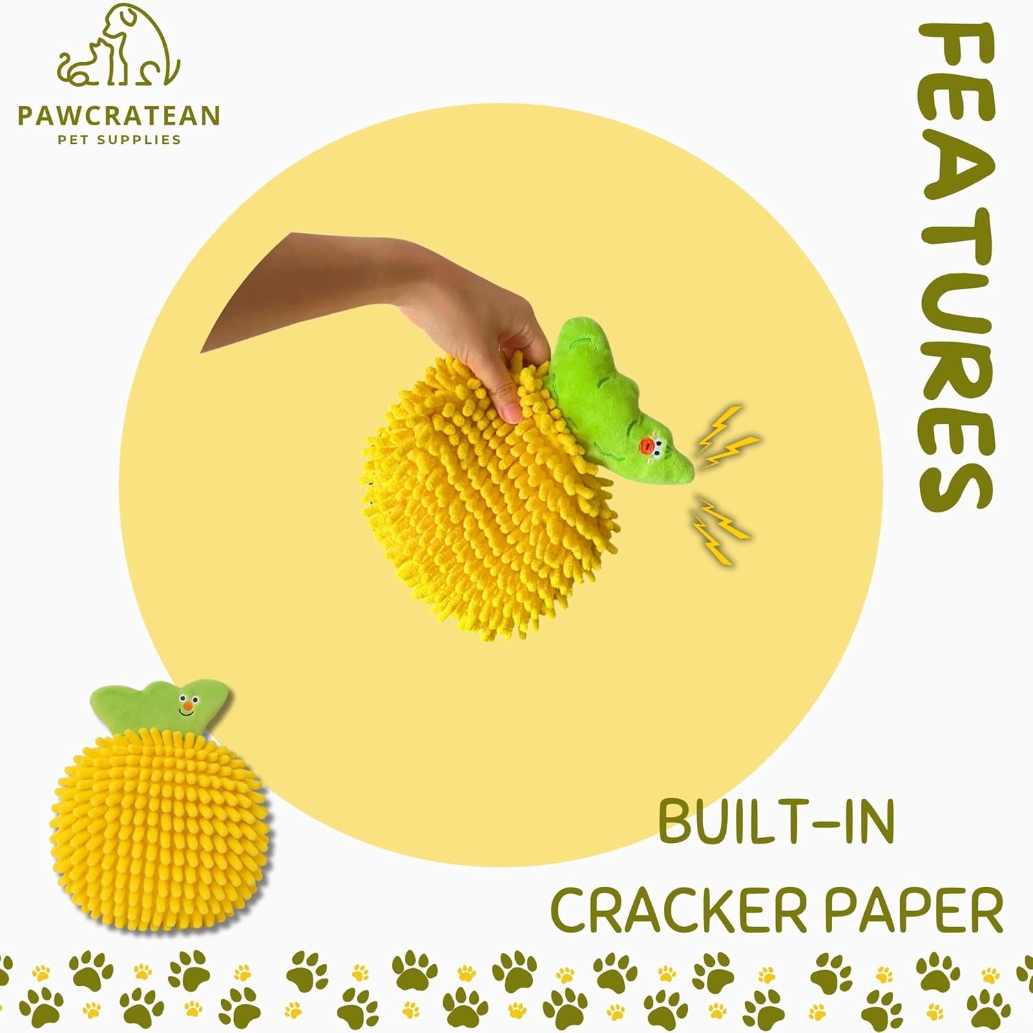 Stuffing‑Free Pineapple Dog Toy with Crinkle Paper – Durable Plush Chew Mat for Small & Medium Dogs (Crinkle Paper Pineapple) - Image 4