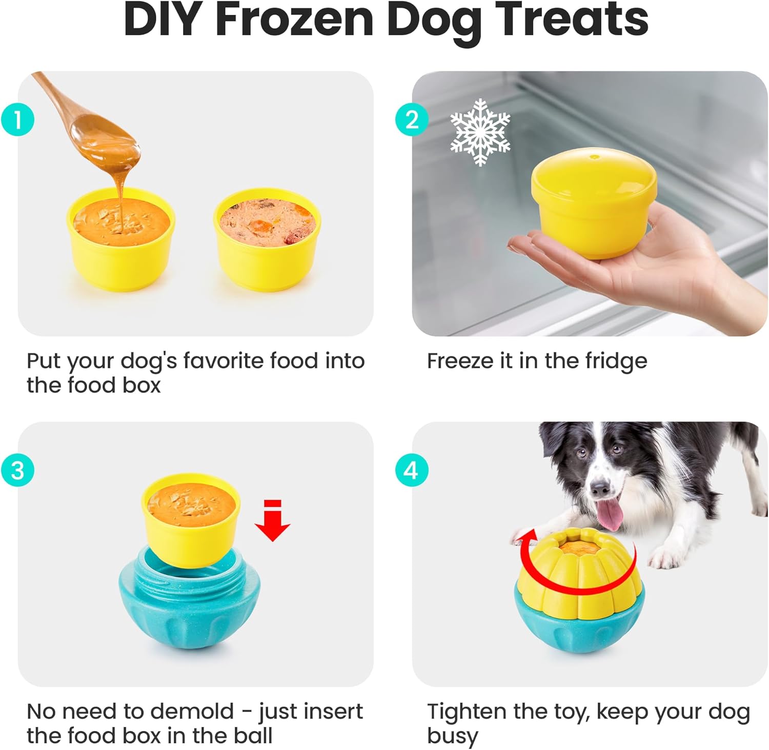 Potaroma Frozen Treat Dog Toys Enrichment Ball, Interactive Durable and Safe Puppy Chew Toy, Slow Feeder Food Dispenser Dog Pup Puzzle for Chewers 4.0 Inches - Image 3