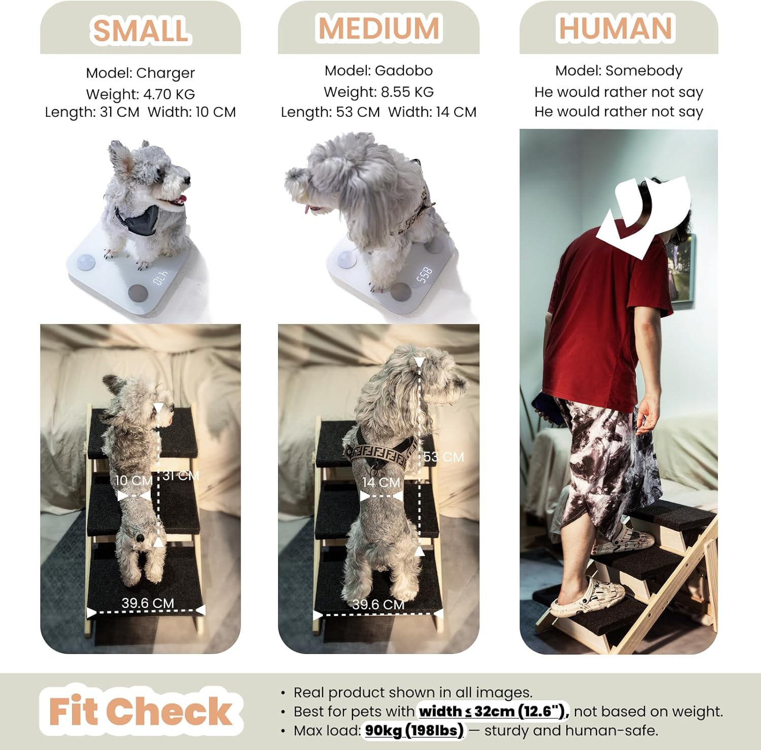 MEWANG Wood Pet Stairs & Ramp for Small/Medium Dogs and Cats, Aging Pets – 3-in-1 Foldable, Portable, Non-Slip Pet Ladder for Tall Beds, Couches,Cars–Holds Up to 220 lbs (17.3" L x 17.2" W x 13.0" H) - Image 6