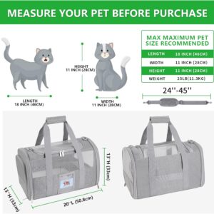 20″ Large Soft Sided Cat Carrier Pet Carrier for Cats Dogs Under 25 lbs, Folding Dog Carrier Cat Carrier for 2 Cats Travel Carrier Bag, Grey