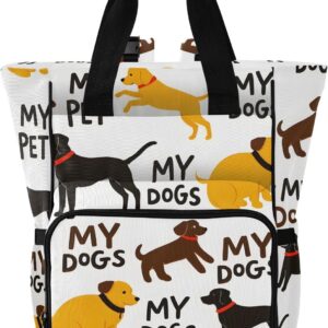 Diaper Bag Backpack Tote Multifunction Baby Nappy Changing Bags Yellow Dogs Black Dogs Large with Stroller Straps Travel