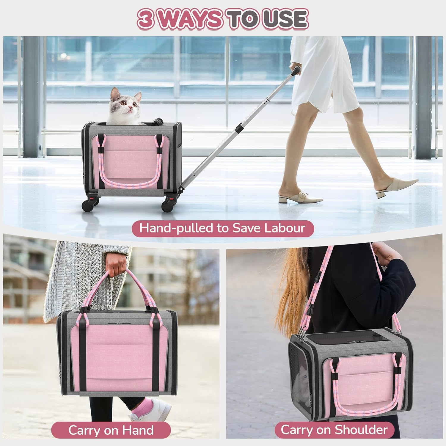 Pet Carrier with Wheels Airline Approved: Expandable Rolling Cat Carrier for Small Dog Under 25lbs - Cat Soft Carrier Pet Travel Bag TSA Approved Under Seat for Airplane Transport Flight - Image 5